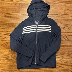 Navy Blue Hoodie with White Stripes
